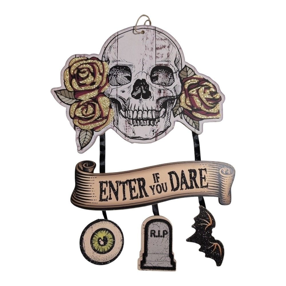 Skull and Roses Wall Decor - Gold, Black, White